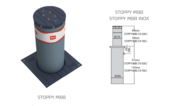 STOPPY MBB 219/500.C C - Elektromechanický výsuvný sloupek